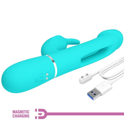 PRETTY LOVE - KAMPAS RABBIT 3 IN 1 MULTIFUNCTION VIBRATOR WITH TONGUE AQUA GREEN - 2
