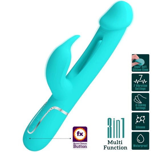PRETTY LOVE - KAMPAS RABBIT 3 IN 1 MULTIFUNCTION VIBRATOR WITH TONGUE AQUA GREEN - 1
