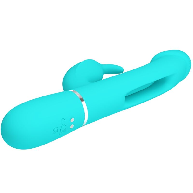 PRETTY LOVE - KAMPAS RABBIT 3 IN 1 MULTIFUNCTION VIBRATOR WITH TONGUE AQUA GREEN - 6