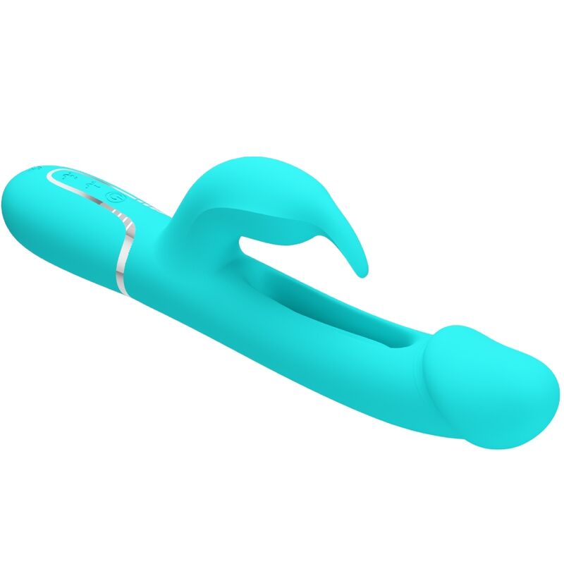 PRETTY LOVE - KAMPAS RABBIT 3 IN 1 MULTIFUNCTION VIBRATOR WITH TONGUE AQUA GREEN - 4