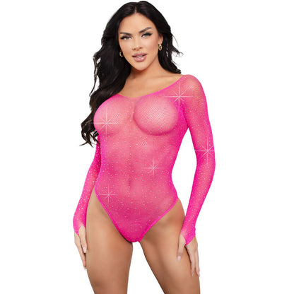 LEG AVENUE - CRYSTALIZED LONG SLEEVE BODYSUIT FUCHSIA - FUCHSIA - 9