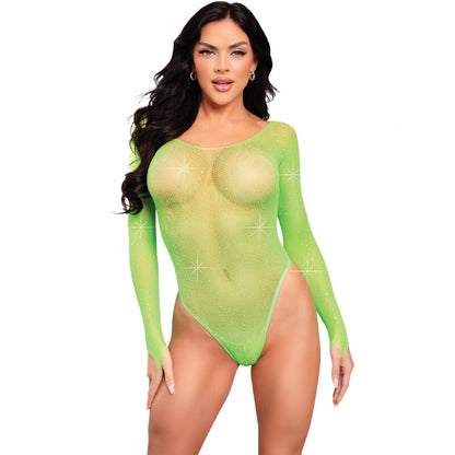 LEG AVENUE - CRYSTALIZED LONG SLEEVE BODYSUIT FUCHSIA - GREEN - 7