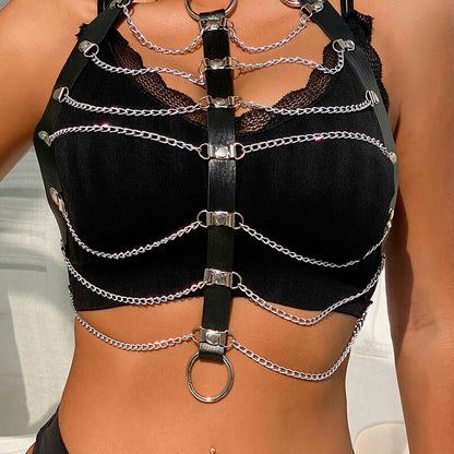 SUBBLIME - BLACK LEATHER CHAINS CHEST ONE SIZE