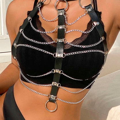 SUBBLIME - BLACK LEATHER CHAINS CHEST ONE SIZE