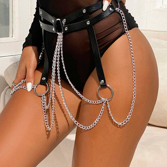SUBBLIME - LEATHER RING CHAINBELT BLACK ONE SIZE - 1