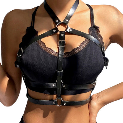 SUBBLIME - LEATHER RING CHEST HARNESS BLACK ONE SIZE - 6