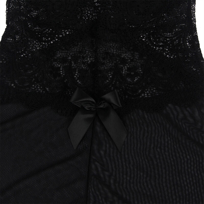 Sublime - Babydoll in tulle with lace and flower details, black, L/XL