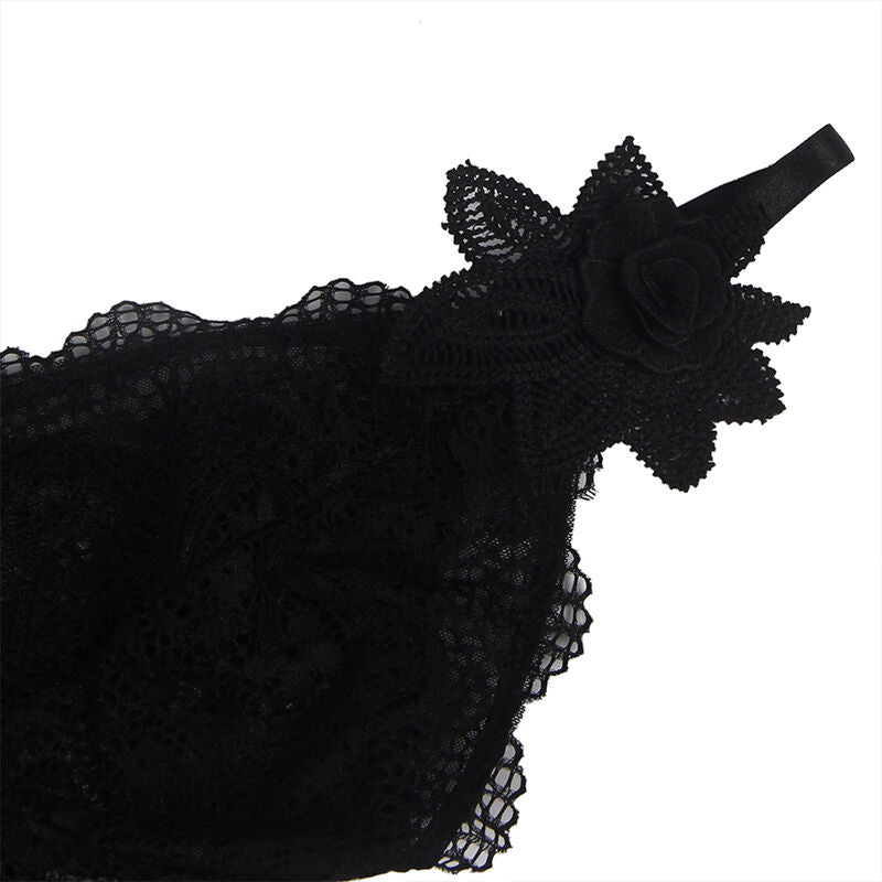 SUBBLIME - BABYDOLL TULLE FABRIC WITH LACE AND FLOWER DETAIL BLACK L/XL - 4