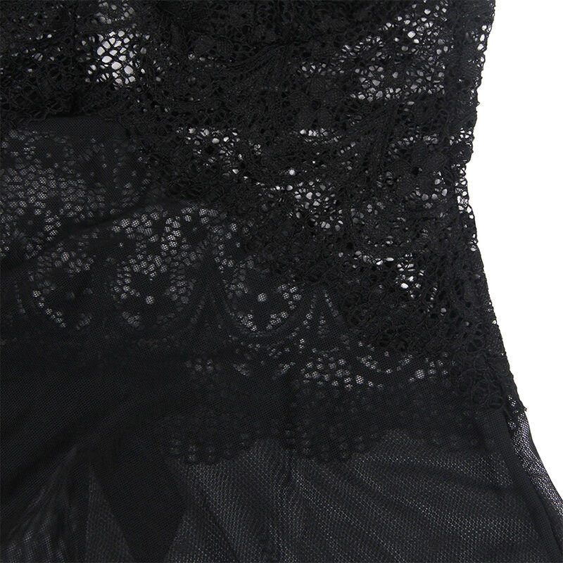 Sublime - Babydoll in tulle with lace and flower details, black, L/XL
