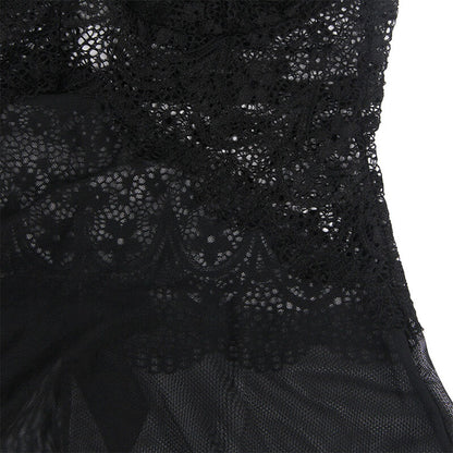 Sublime - Babydoll in tulle with lace and flower details, black, L/XL