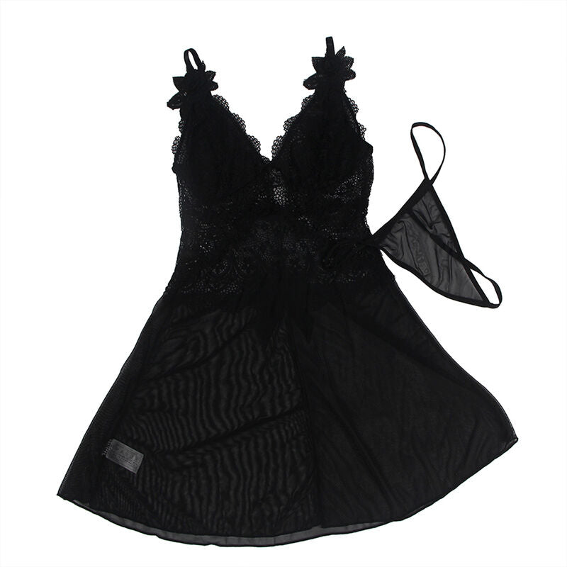 SUBBLIME - BABYDOLL TULLE FABRIC WITH LACE AND FLOWER DETAIL BLACK L/XL - S/M - 18