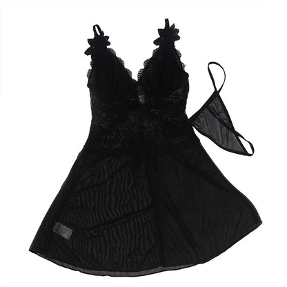 SUBBLIME - BABYDOLL TULLE FABRIC WITH LACE AND FLOWER DETAIL BLACK L/XL - S/M - 18