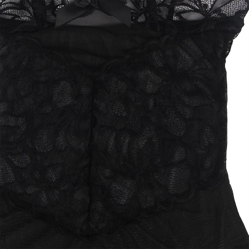 SUBBLIME - BABY DOLL WITH ADJUSTABLE STRAPS AND TRANSPARENT LACE FLORAL PRINT BLACK L/XL