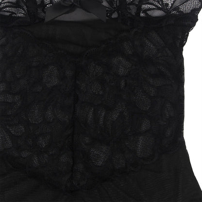 SUBBLIME - BABY DOLL WITH ADJUSTABLE STRAPS AND TRANSPARENT LACE FLORAL PRINT BLACK L/XL