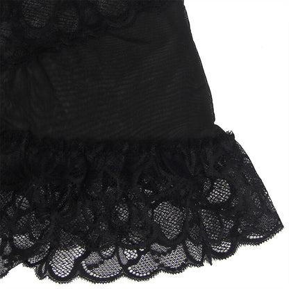 SUBBLIME - BABY DOLL WITH ADJUSTABLE STRAPS AND TRANSPARENT LACE FLORAL PRINT BLACK L/XL