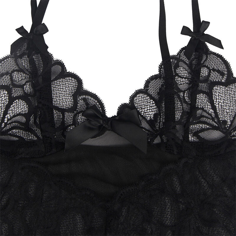 SUBBLIME - BABYDOLL WITH ADJUSTABLE STRAPS AND TRANSPARENT LACE FLORAL PRINT BLACK L/XL - S/M - 27