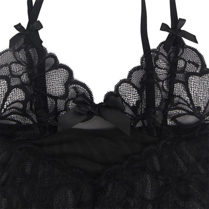SUBBLIME - BABYDOLL WITH ADJUSTABLE STRAPS AND TRANSPARENT LACE FLORAL PRINT BLACK L/XL - S/M - 27