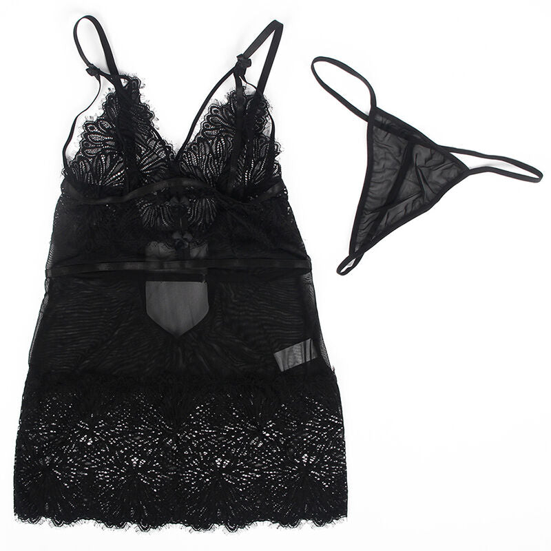 SUBBLIME - BABYDOLL WITH ADJUSTABLE STRAPS IN BLACK LACE L/XL