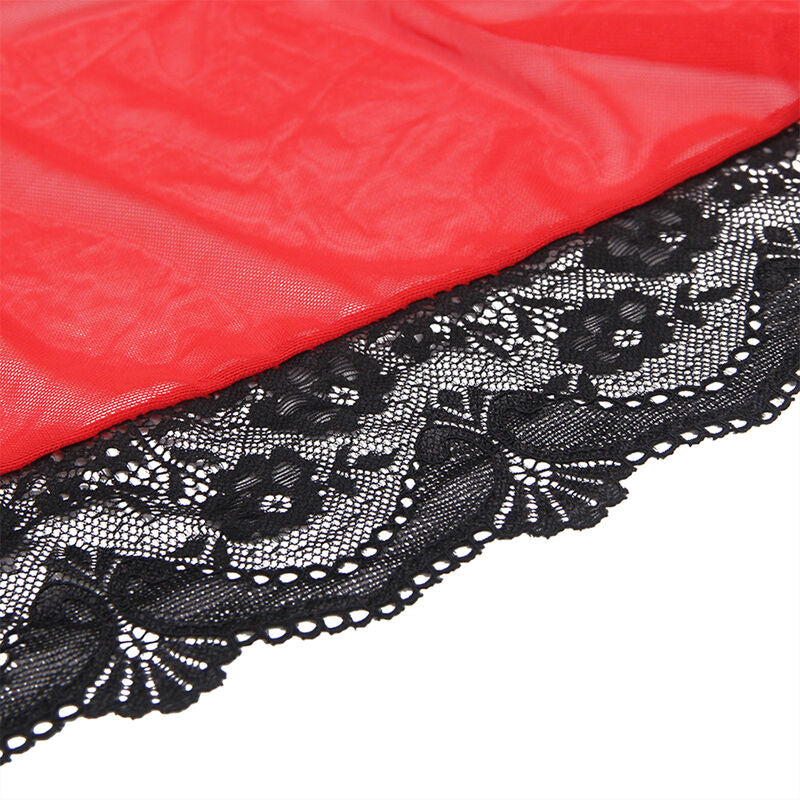 SUBBLIME - TRANSPARENT FABRIC ROBE WITH LACE DETAIL RED L/XL - S/M - 25
