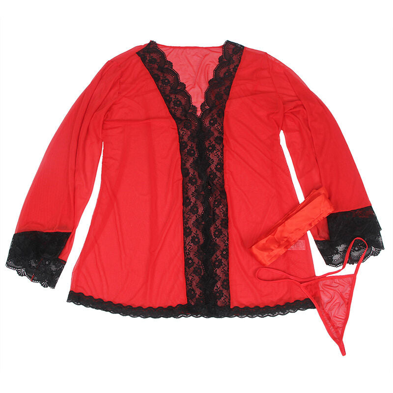 SUBBLIME - TRANSPARENT FABRIC ROBE WITH LACE DETAIL RED L/XL - S/M - 24