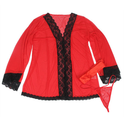 SUBBLIME - TRANSPARENT FABRIC ROBE WITH LACE DETAIL RED L/XL - S/M - 24