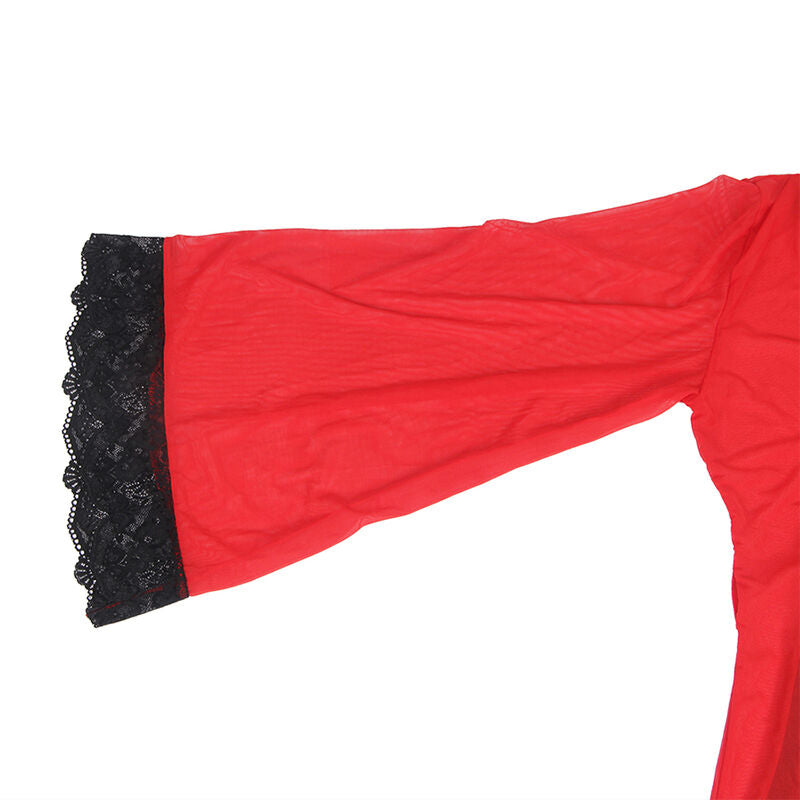 SUBBLIME - TRANSPARENT FABRIC ROBE WITH LACE DETAIL RED L/XL - S/M - 18