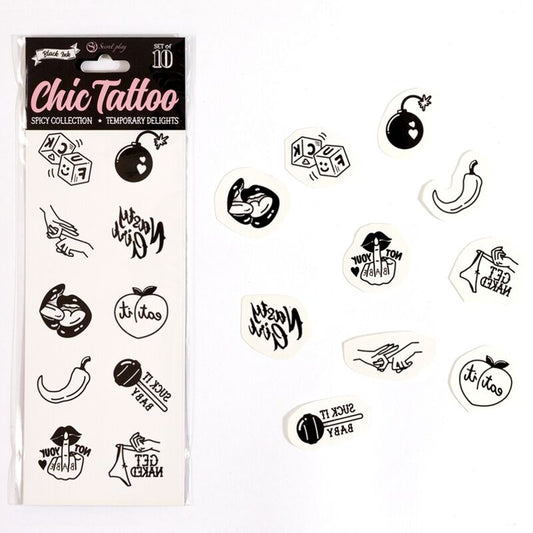 SECRET PLAY - SET OF 10 SPICY COLLECTION TEMPORARY TATTOOS - 1