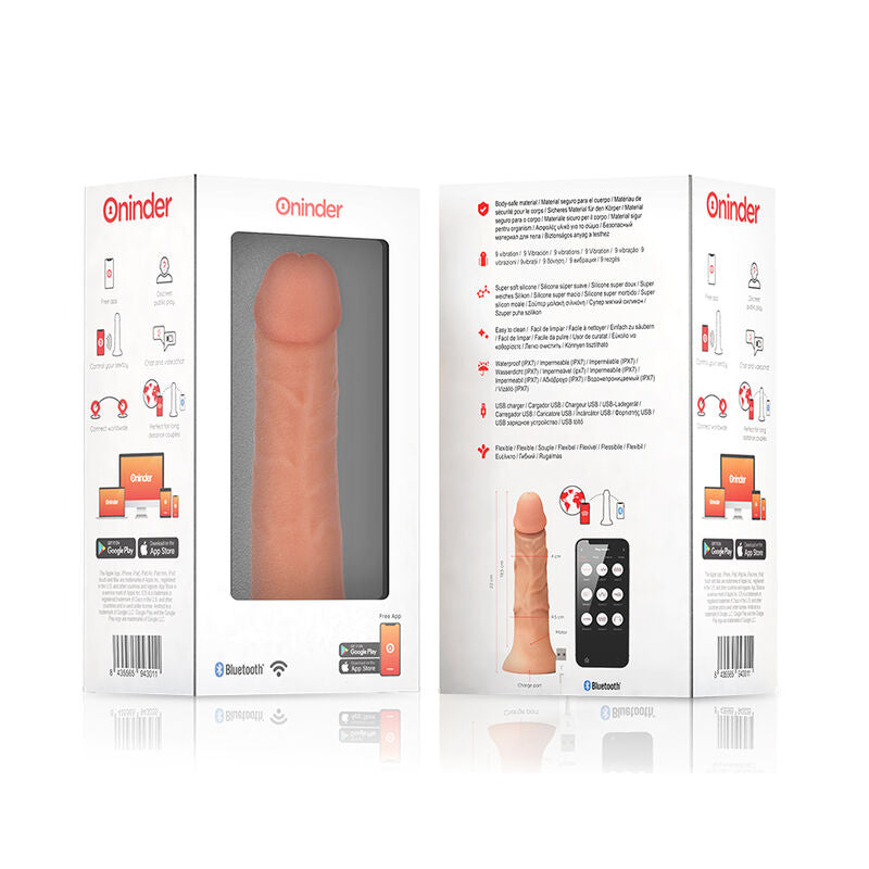 ONINDER - LARGE BOGOTÁ VIBRATOR DILDO 9 SPEEDS NATURAL 22 CM -O- 4.5 CM - FREE APP - 4