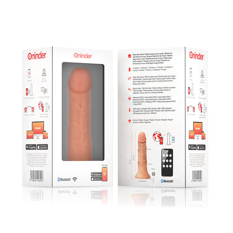 ONINDER - MEDIUM BOGOTÁ VIBRATOR DILDO 9 SPEEDS NATURAL 20 CM -O- 4.2 CM - FREE APP - 2