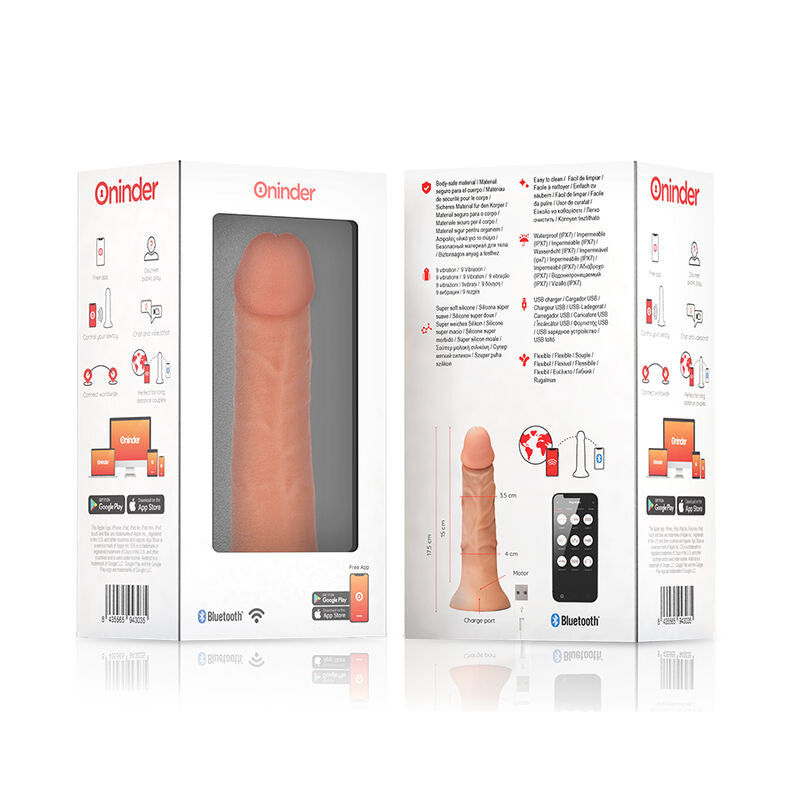 ONINDER - SMALL BOGOTÁ VIBRATOR DILDO 9 SPEEDS NATURAL 17.5 CM -O- 4 CM - FREE APP - 5