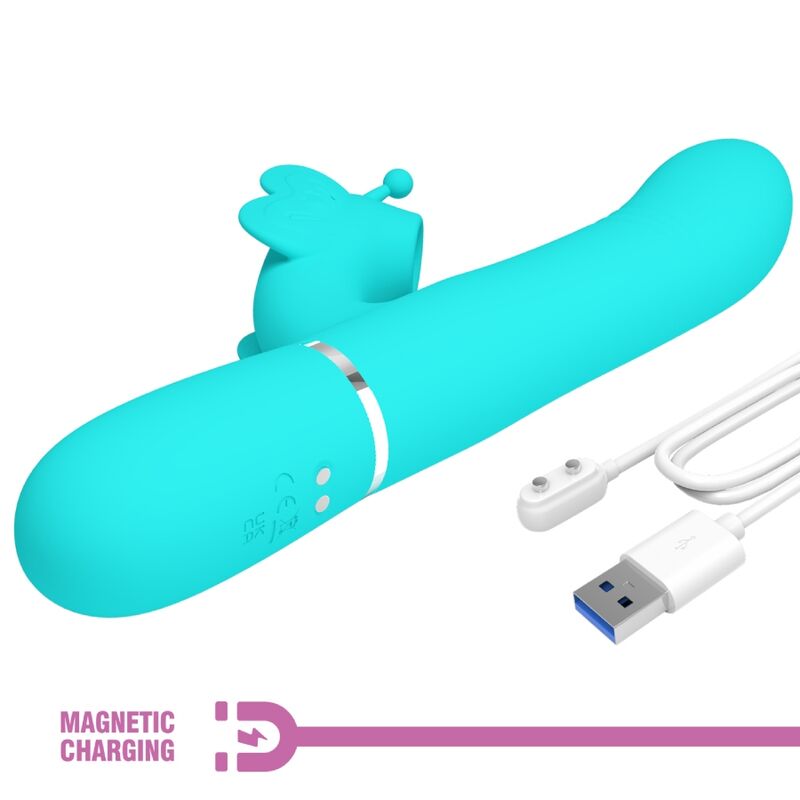 PRETTY LOVE - MULTIFUNCTION RABBIT VIBRATOR 4 IN 1 BUTTERFLY AQUA GREEN - 9