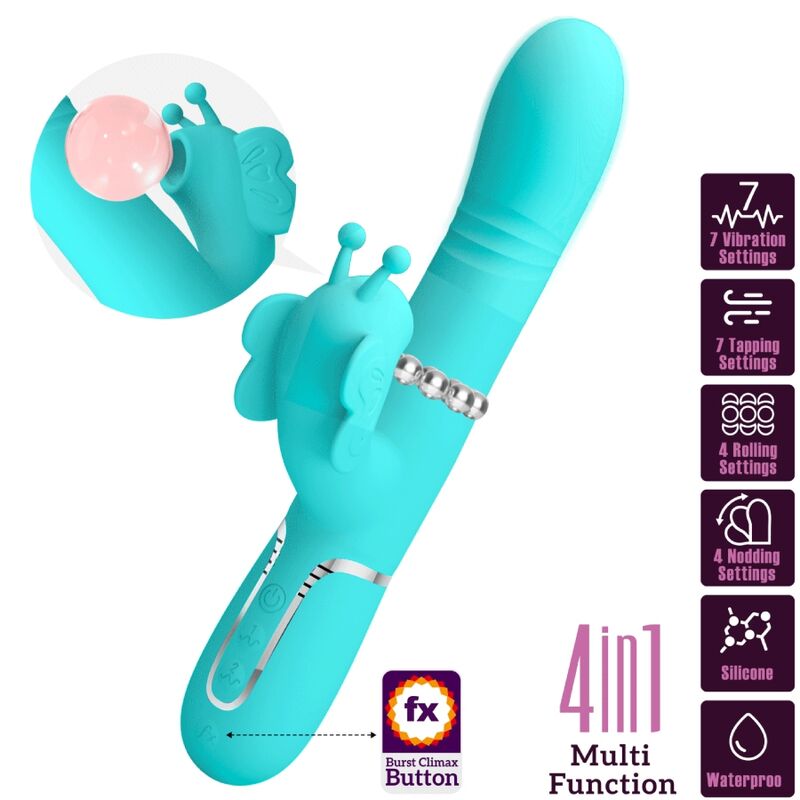 PRETTY LOVE - MULTIFUNCTION RABBIT VIBRATOR 4 IN 1 BUTTERFLY AQUA GREEN - 4