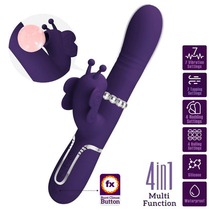 PRETTY LOVE - MULTIFUNCTION RABBIT VIBRATOR 4 IN 1 BUTTERFLY PURPLE - 5