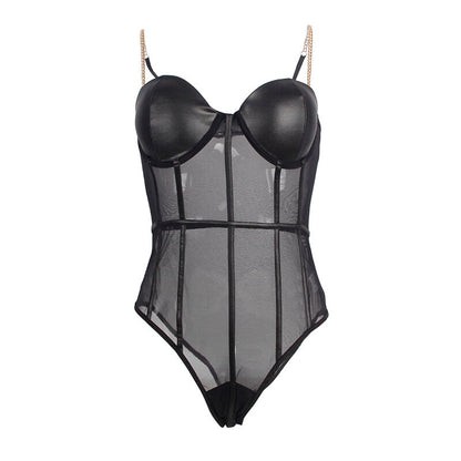 SUBBLIME - BLACK CHAIN SUSPENDERS BODYSUIT L/XL - 2