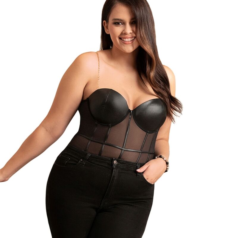 SUBBLIME - BLACK CHAIN SUSPENDERS BODYSUIT L/XL - S/M - 18