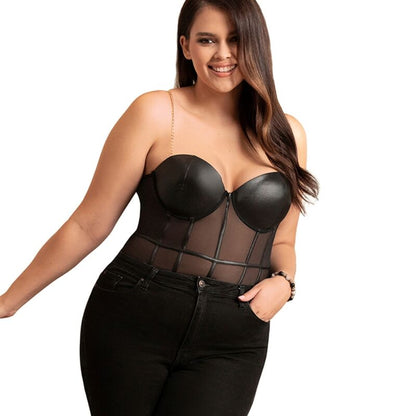 SUBBLIME - BLACK CHAIN SUSPENDERS BODYSUIT L/XL - S/M - 18