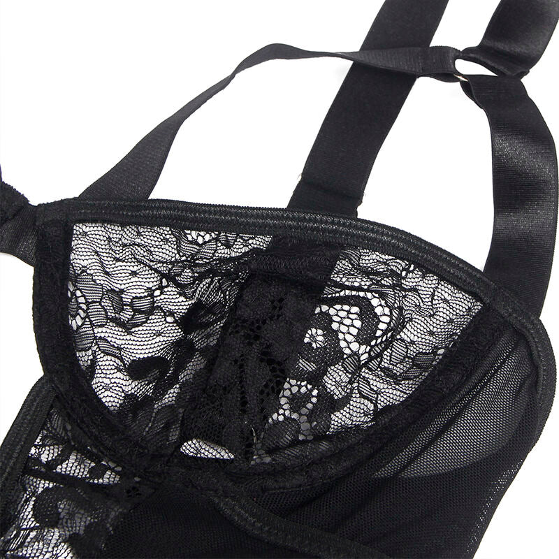 SUBBLIME - TEDDY WITH GARTER WITH LACE DETAIL AND STRIPS BLACK S/M - 12