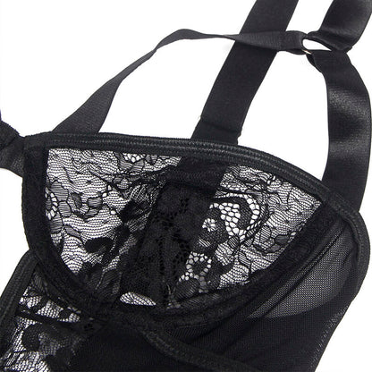 SUBBLIME - TEDDY WITH GARTER WITH LACE DETAIL AND STRIPS BLACK S/M - 12
