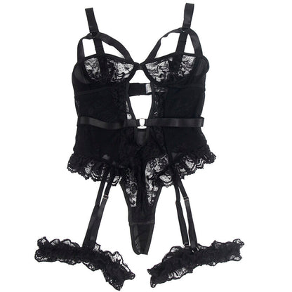 SUBBLIME - TEDDY WITH GARTER WITH LACE DETAIL AND STRIPS BLACK S/M - 8