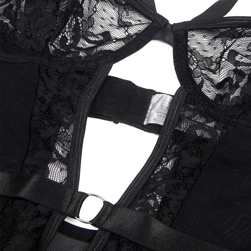 SUBBLIME - TEDDY WITH GARTER WITH LACE DETAIL AND STRIPS BLACK S/M - 4