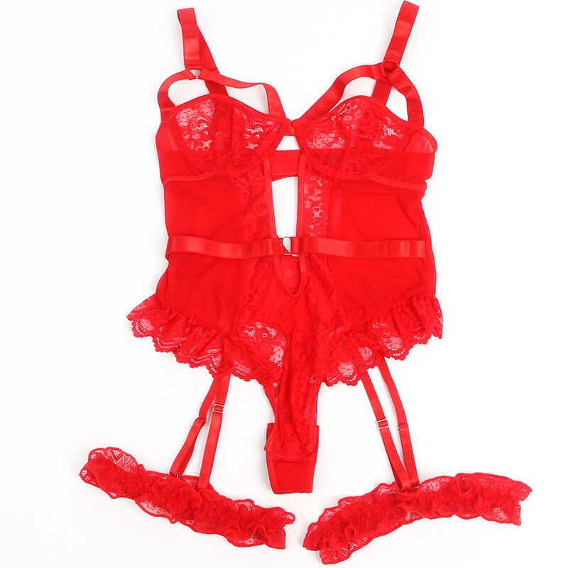 SUBBLIME - TEDDY WITH GARTER WITH LACE DETAIL AND STRIPS RED L/XL - L/XL - 19