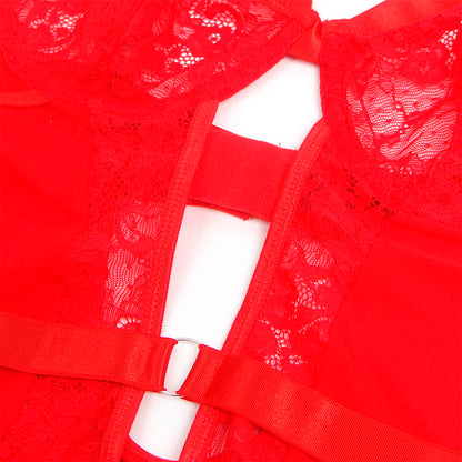 SUBBLIME - TEDDY WITH GARTER WITH LACE DETAIL AND STRIPS RED L/XL - L/XL - 15