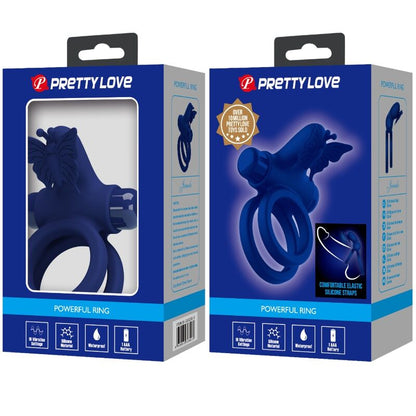 PRETTY LOVE - JAMELE DOUBLE RING WITH VIBRATION & BUTTERFLY STIMULATOR BLUE - 1