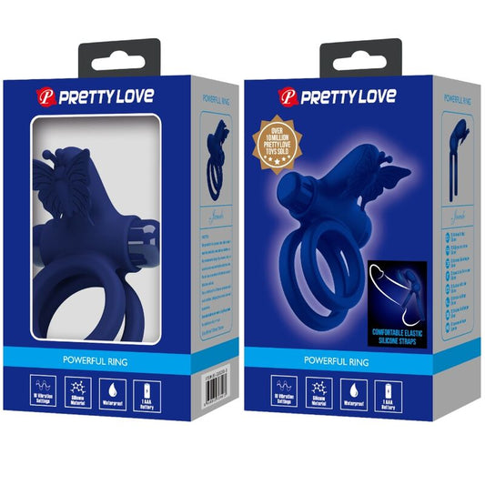 PRETTY LOVE - JAMELE DOUBLE RING WITH VIBRATION & BUTTERFLY STIMULATOR BLUE - 1
