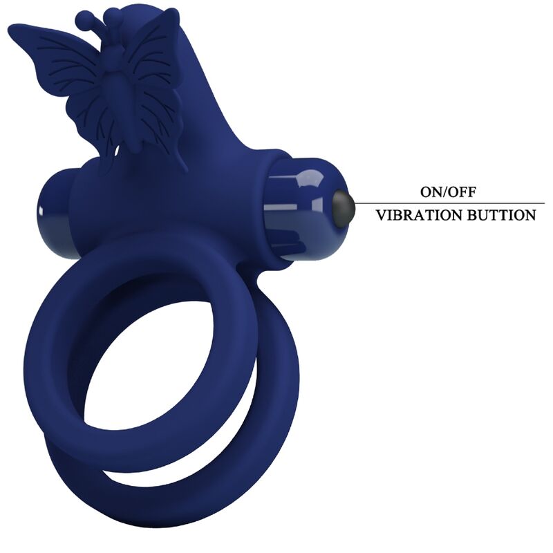 PRETTY LOVE - JAMELE DOUBLE RING WITH VIBRATION & BUTTERFLY STIMULATOR BLUE - 7