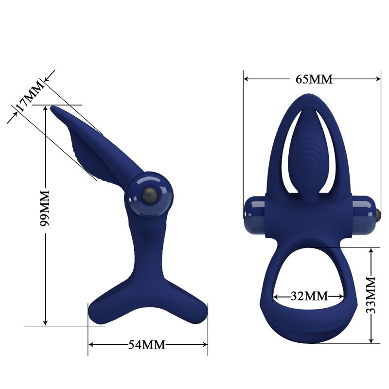 PRETTY LOVE - MAT DOUBLE RING WITH VIBRATION & STIMULATOR BLUE - 8