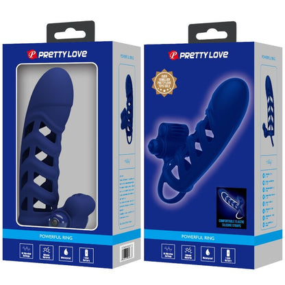 PRETTY LOVE - ALTAF VIBRATOR RING WITH SILICONE SHEATH BLUE - 7