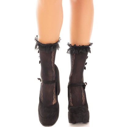 LEG AVENUE - ANKLE SOCKS WITH RUFFLES WHITE - BLACK - 4