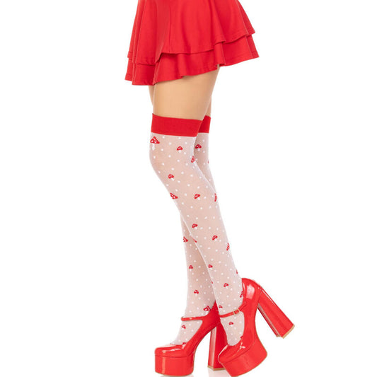 LEG AVENUE - MUSHROOM HIGH SOCKS RED/WHITE - 1