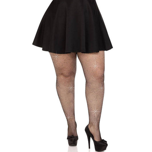LEG AVENUE - CRYSTALIZED MESH STOCKINGS CARAMEL PLUS SIZE - BLACK - 1